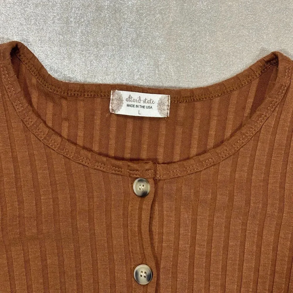 Altar’d State Ribbed Button Front Crop Womens Large Brown Long Sleeve - Picture 2 of 7